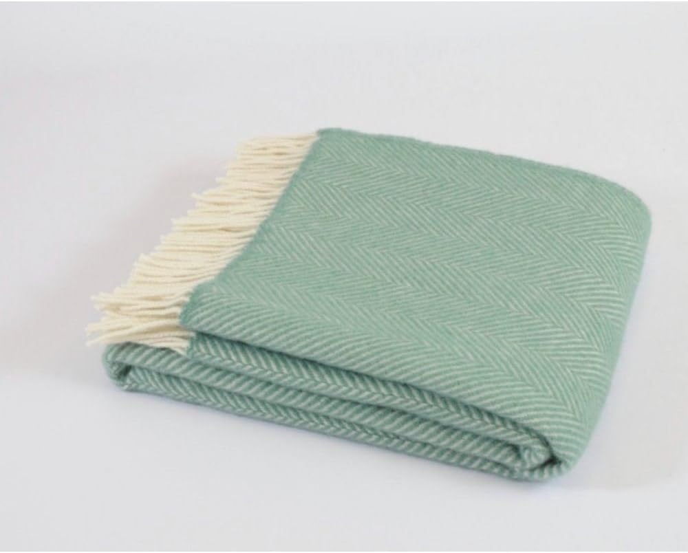 Tweedmill Textiles 100% Pure Wool Blanket Fishbone Design in Sea Green QUALITY, 150 x 183cms - Image 3