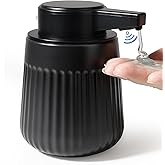 BosilunLife Ceramic Automatic Soap Dispenser with Extended Pump Nozzle, 3 Adjustable Levels, Touchless Lotion Liquid Hand Wash Dispenser for Bathroom & Kitchen, Striped Design, Black, 10oz