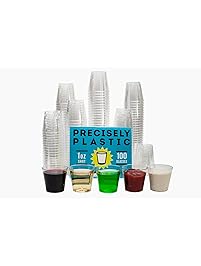 100 Shot Glasses Premium 1oz Clear Plastic Disposable Cups, Perfect Container for Jello Shots, Condiments, Tasting, Sauce, Dipping, Samples