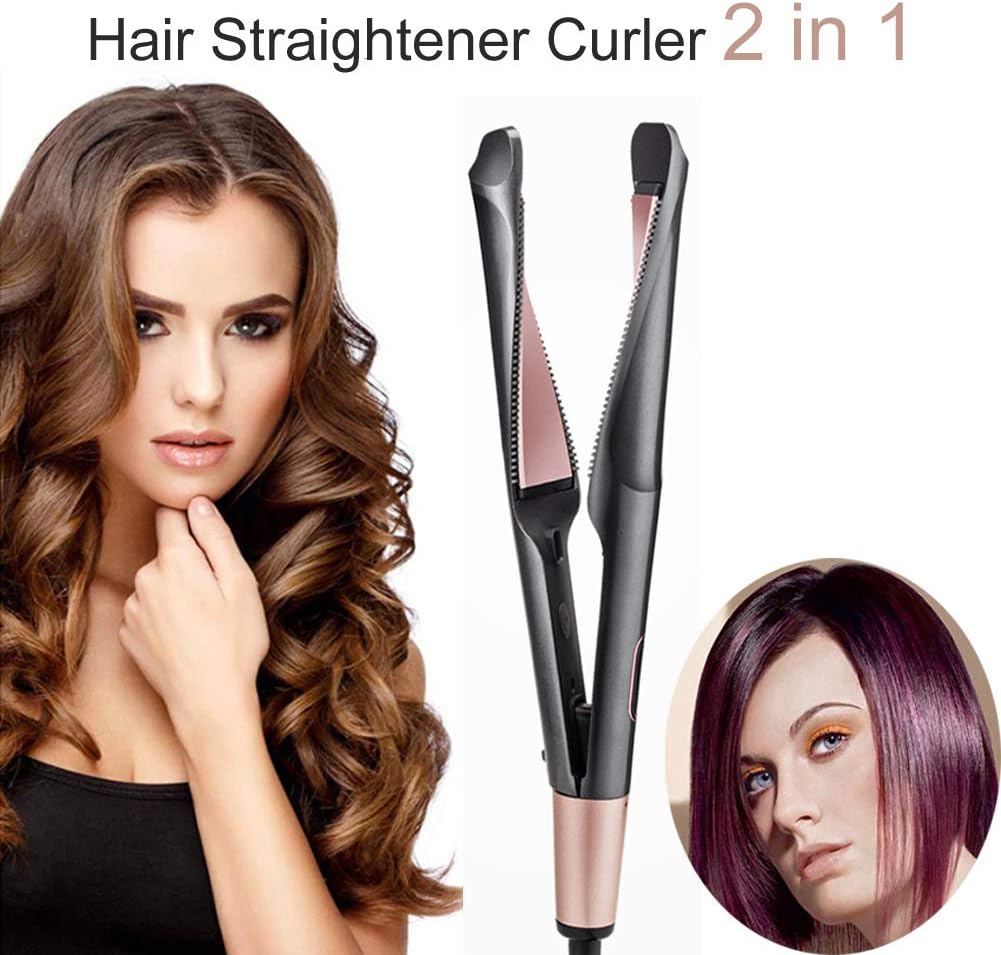Professional Salon Hair Flat Iron Straightener & Curler 2 In 1, Travel Hair Styling Tools with Adjustable Temp, LCD Display & Auto Shut-Off: Health & Personal Care