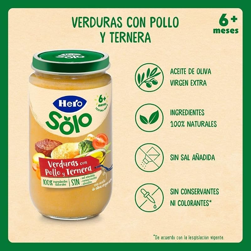 Hero Solo Caja Mixta Tarritos de Carne y Pollo Desde 6 Meses, 18 x 235 g