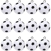 SUNNYCLUE 14Pcs Soccer Ball Charms Plastic Sports Charms Bulk 3D Black White Small Round Acrylic Football Dangle Sport Pendants for Jewelry Making Keychain DIY Crafts Necklace Bracelet Bags Adults
