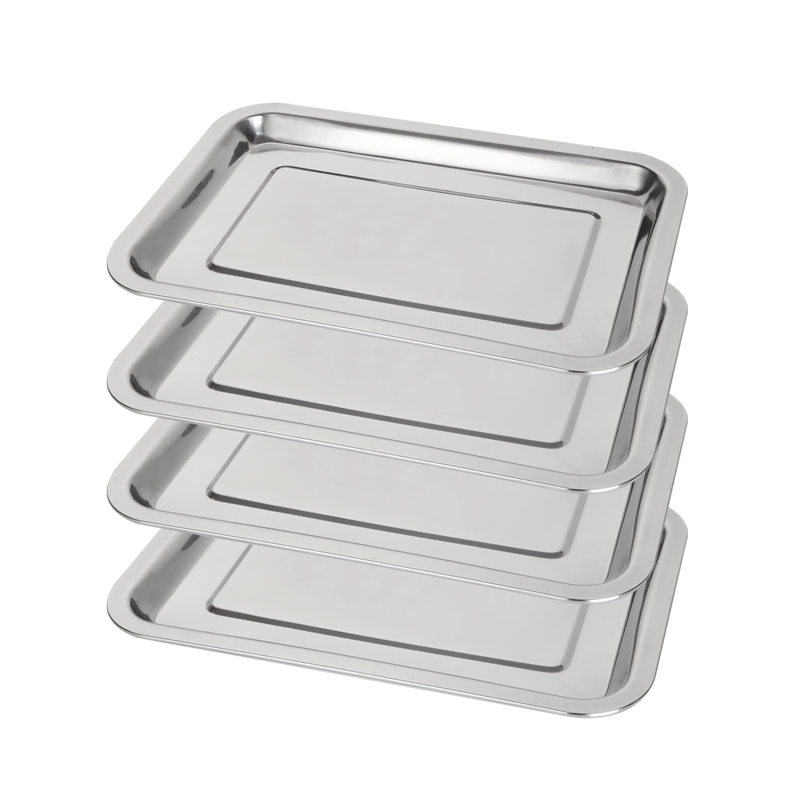 JMIATRY Stainless Steel Baking Tray Set of 4, Large Professional Oven Tray, Multi Use Rectangular Baking Sheet Pan for Cooking Serving, Healthy & Non Toxic, Easy Clean & Dishwasher Safe, 32x22x2cm