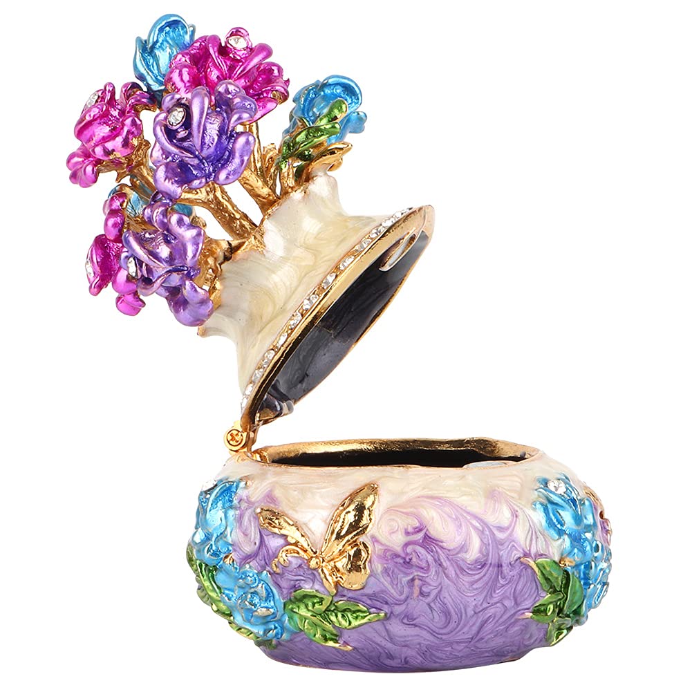 01 Jewelry Organizer, Trinket Organizer Flower Pot Zinc Alloy Decorative Small Desktop for Office(purple)