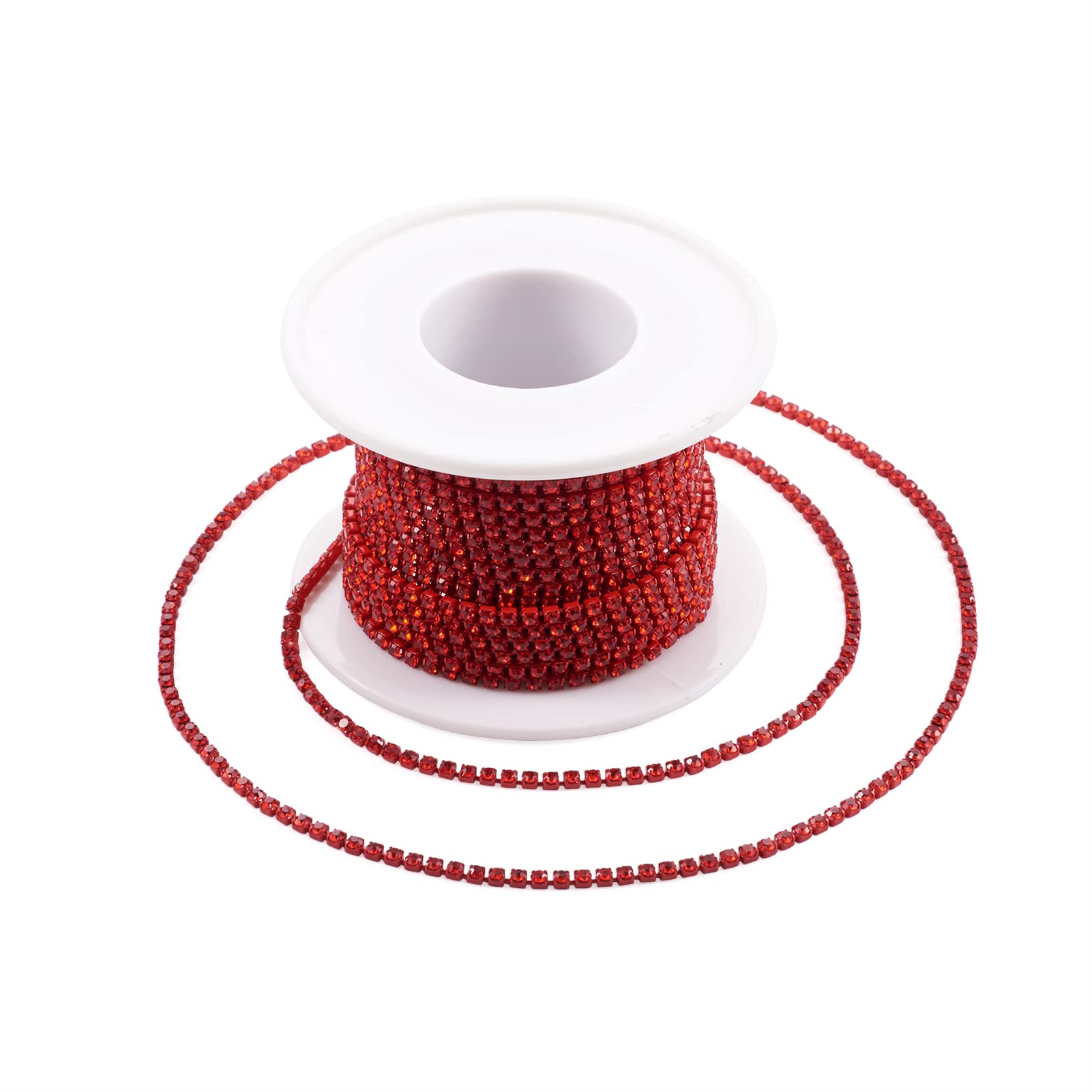 PandaHall 10 Yards Crystal Rhinestone Cup Chains 2mm Trimming Claw Chain Brass Rhinestone Strass Chains for Wedding Supplies DIY Sewing Craft Jewelry Making, Light Siam