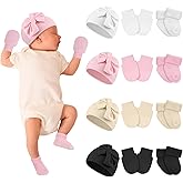 Toulite 4 Pack Preemie Baby Hats Mittens and Socks Set Premature Newborn Baby Girl Cotton Bow Knot Caps for Nicu Girl Boy