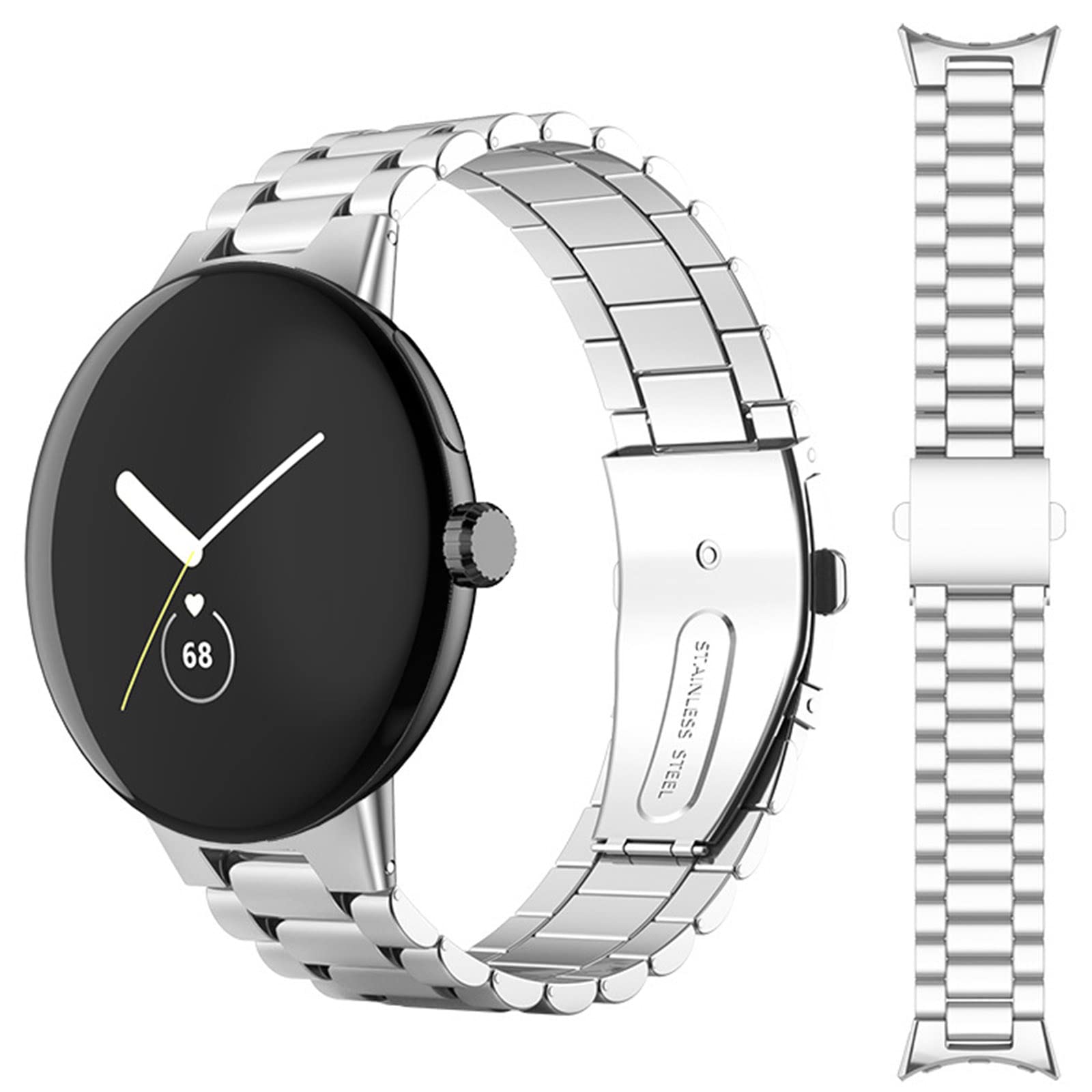 Miimall Metal Strap Compatible with Google Pixel Watch 4/3 45mm (2025/2024), Ultra-thin No Gap Stainless Steel Band Folding Clasp Adjustable Replacement Wristband for Pixel Watch 4/3 45mm-Silver