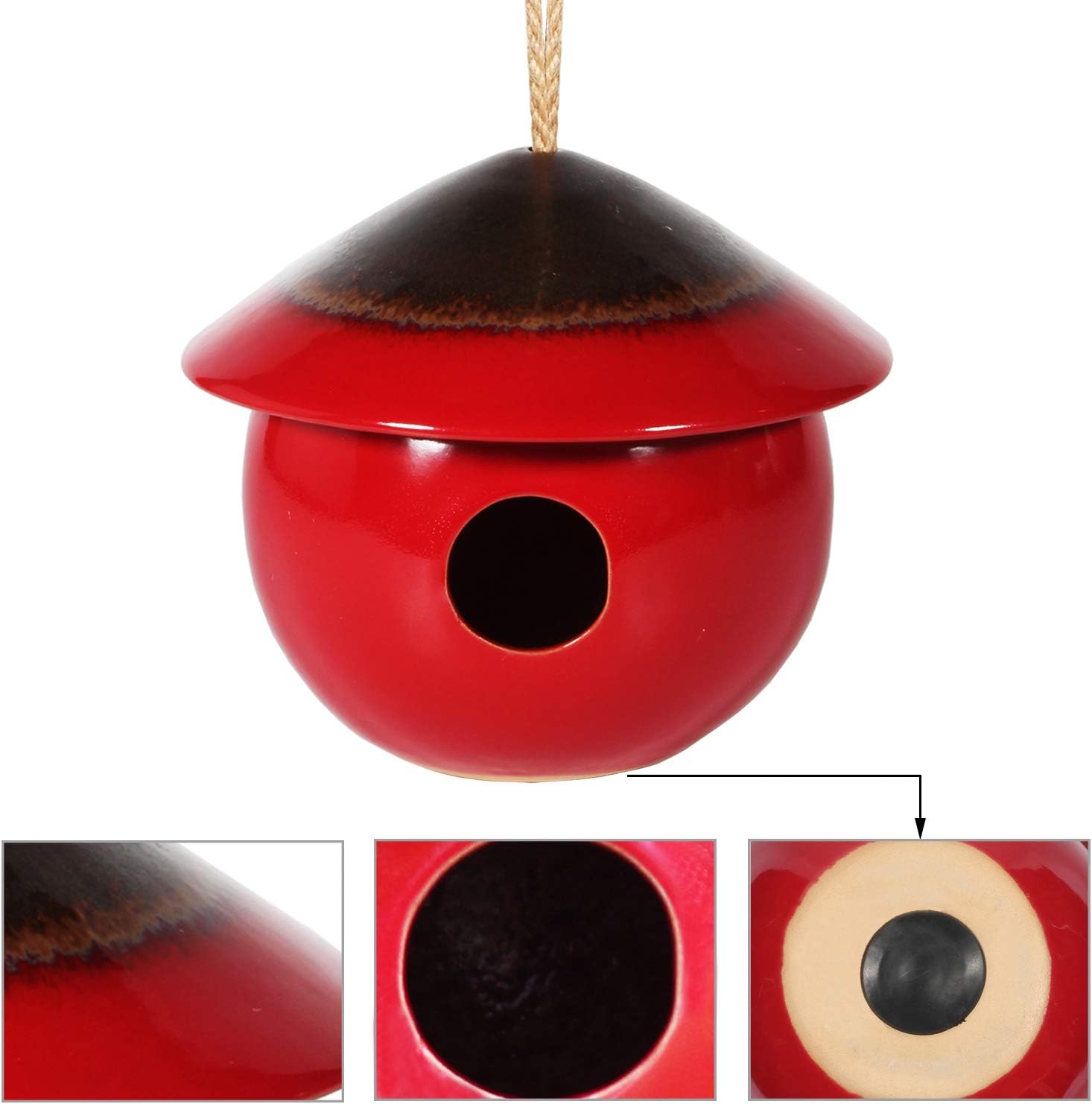 Tenforie Birdhouse Ceramic Hanging Birdhouses Bird Hut Hanging Outdoor Birdhouse for Wild Birds, Finch, Cardinal, and Bluebird (a - Red) : Garden & Outdoor