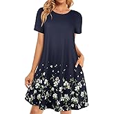 Womens Summer Dresses Beach Casual Loose Tshirt Floral Short Sleeve Flowy Pockets Sundresses