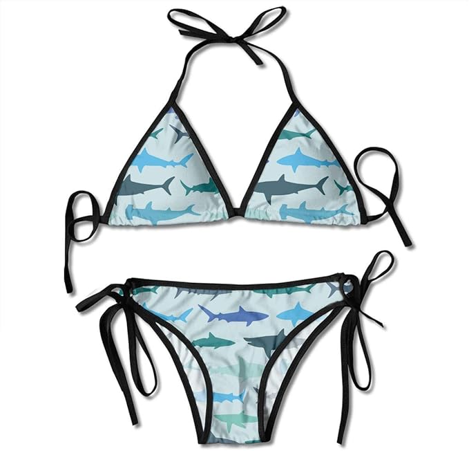 Sharks On Green Padded Push Up Bikini Set Two Piece Swimsuit Beach
