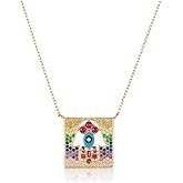 Alef Bet by Paula Golden Hamsa Hand and Evil Eye Pendant With Gemstones of Color for Women on Gold Plated Adjustable Length Chain Necklace