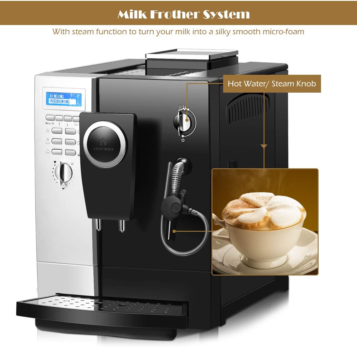 COSTWAY Super Automatic Espresso Machine Barista Touch Coffee Machine