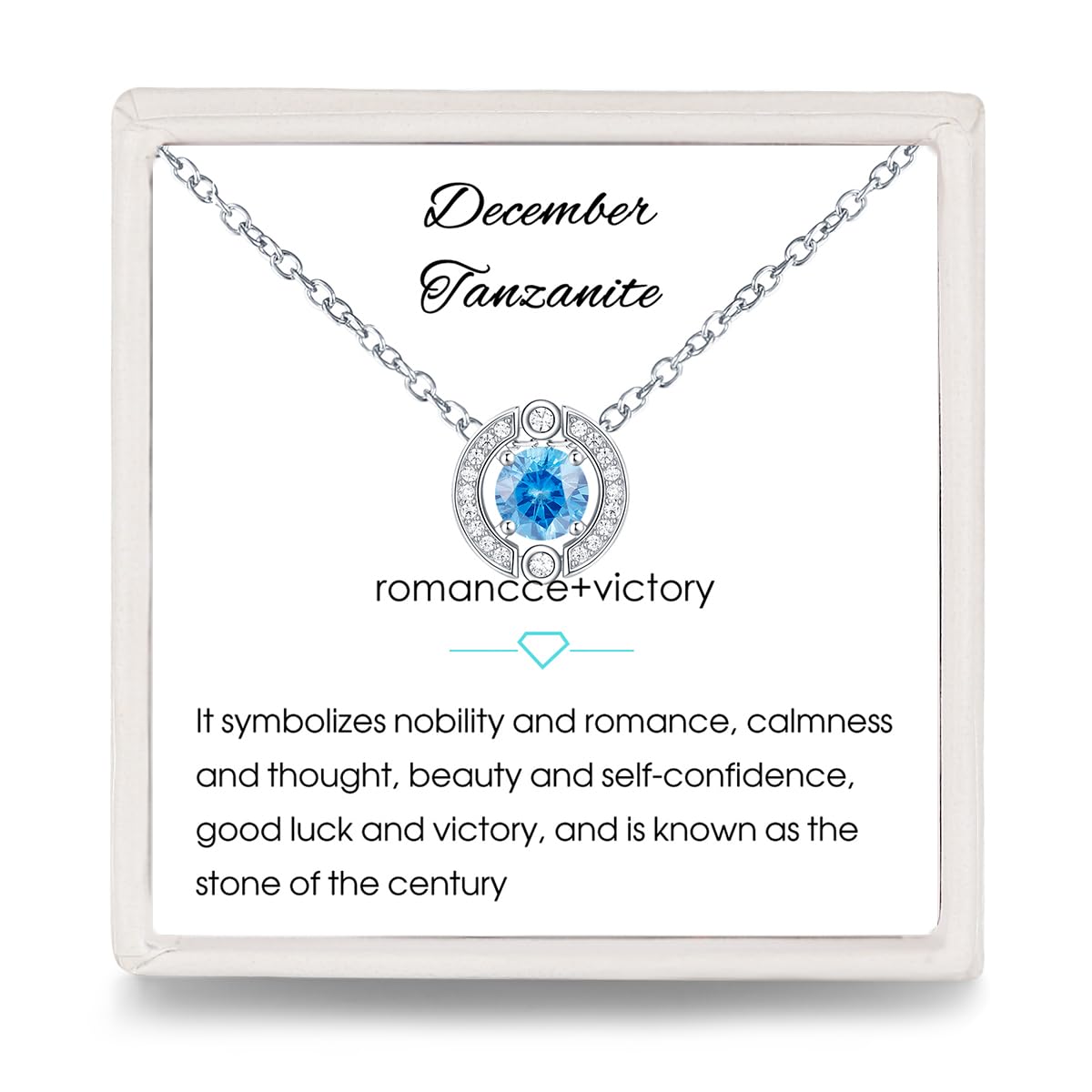 December Birthstone Necklace for Women: 925 Sterling Silver Round Solitaire Pendant Tanzanite Necklaces Halo Simple Dainty Jewelry with Blue Cubic Zirconia Cute Birthday Gifts for Teen Girls Mom