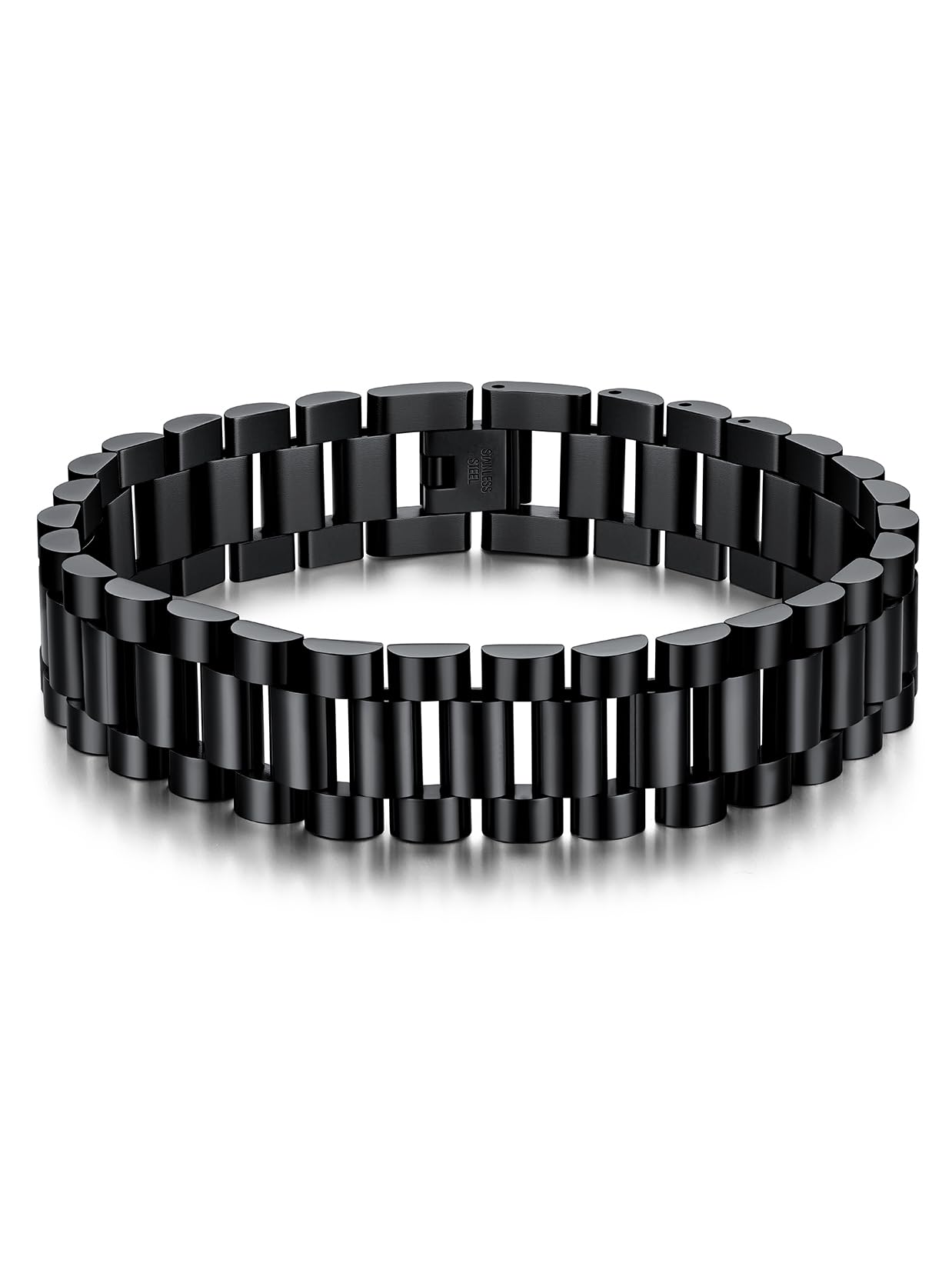 Pulsera U7 para hombre con dispositivo de separación de cadena, pulsera de eslabones de 15 mm de ancho chapada en pistola negra (longitud 22 cm)