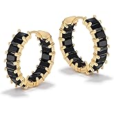 Lourny Crystal Hoop Earrings for Women, 18K Gold Plated Chunky CZ Hypoallergenic Trendy Lightweight Earring Multcolors Jewelry Gifts for Women