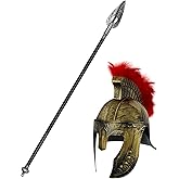 Medieval Roman Knight Helmet and Spartan Spear Prop,Greek Spartan Gladiator Costume Accessories Set,Halloween