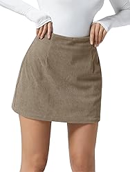 Wenrine Womens Corduroy Mini Skirt High Waisted