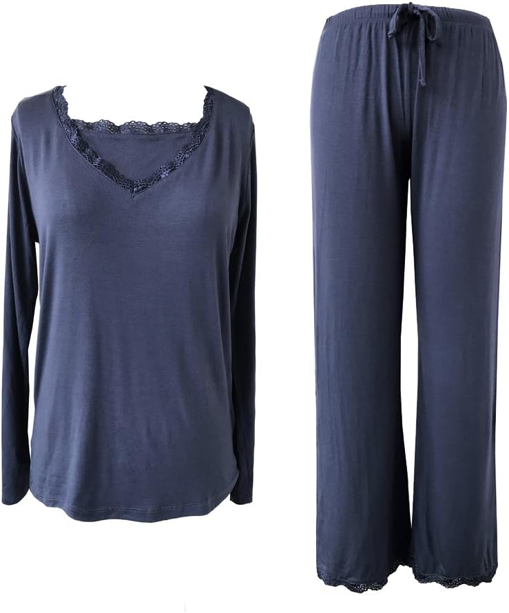 GUdiPUdi Women's Bamboo Pajamas, V Neck, Hot Flash Menopause Relief PJs