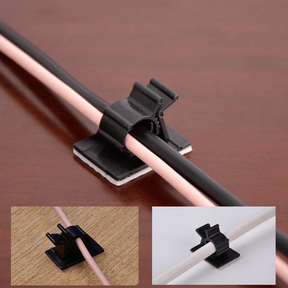 SHiZAK 100 Pack Adjustable Cable Tie Clips Adhesive Nylon Wire Clamps for Car, Home and Office, Black