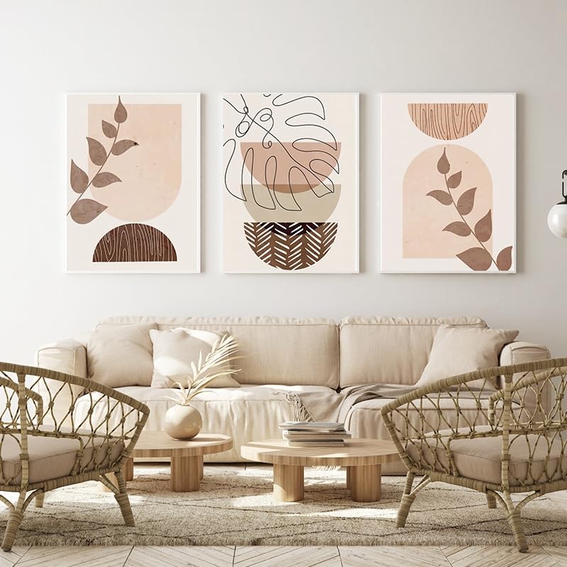 Modern Geometric Plant Decoration Poster, Artistic Abstract Decoration Painting, Printed Poster On The Background Wall Of The Bedroom, Living Room, Office, Frameless (A 13.50 x 70 cm x 3)