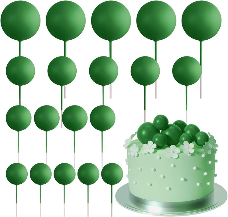 ASTARON 20 Pcs Dark Green Ball Cake Topper Decorations Mini Balloons Cake Picks