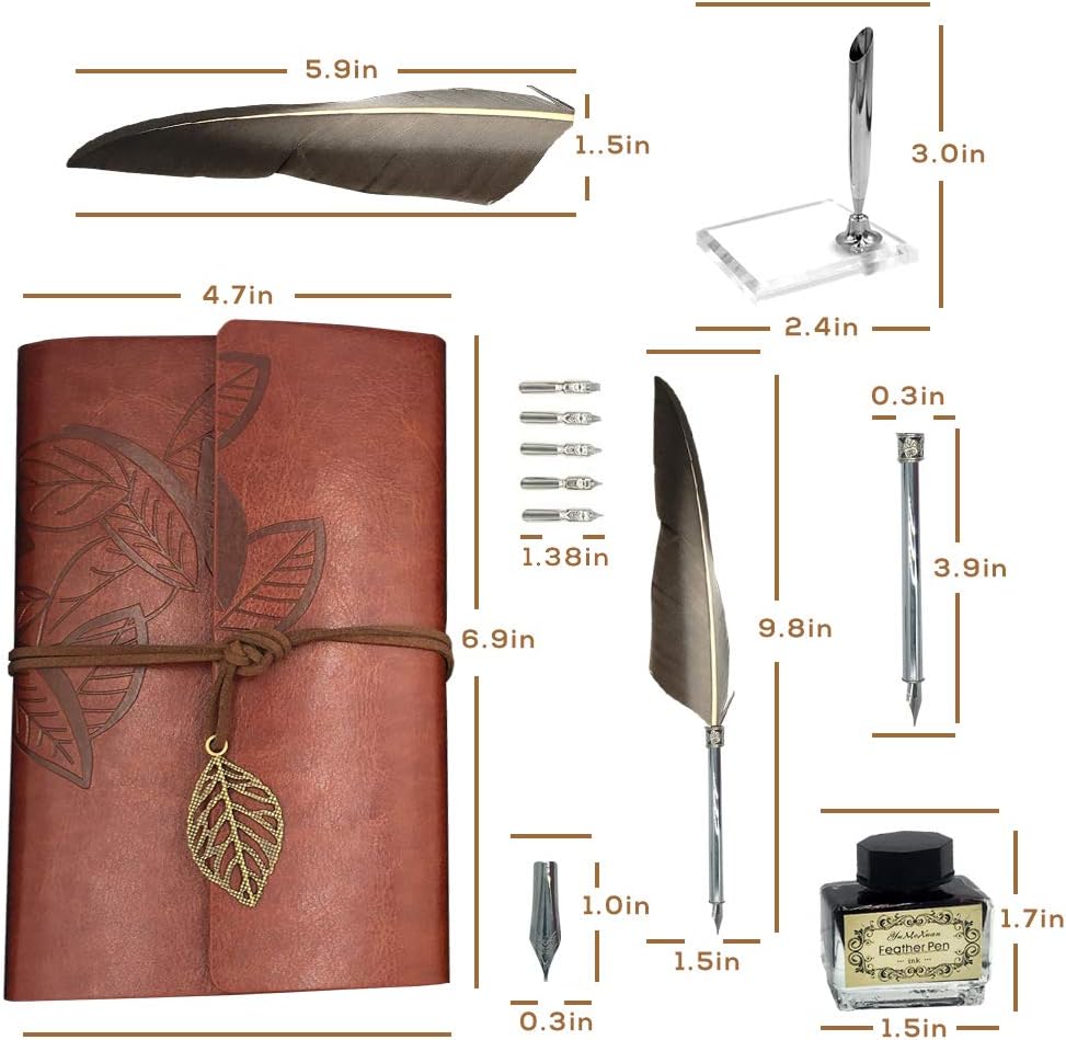 GCCL Quill Pen and Ink Set, Antique Feather Dip Calligraphy Pen Set, including Quill Pen, 5 Replacement Nibs, Pen Nib Base - Image 5