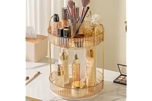 GHWMYD 360° Rotating Makeup Organizer for Vanity 2 Tier Spinning Bathroom Organizer Countertop Large Storage Cosmetic Display Tray Skincare Organizers for Dresser Perfumes, Skincare Lotions Lipsticks