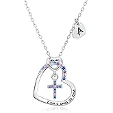 Cross Necklace for Girls | I am a child of God Necklace for Girls | Heart Letter initial | 18K White Gold Plated Pendant Jewelry First Communion Baptism Gifts Christmas Birthday Gifts for Girl Women