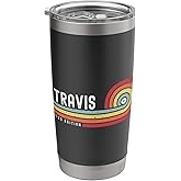 I Love Travis Personalized Retro Sunset First Name Stainless Steel Insulated Tumbler
