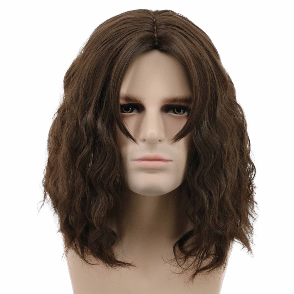 Karlery Men Fluffy Short Curly Brown Wig Halloween Cosplay Anime Costume Wig