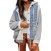 KevaMolly Womens Western Jacket Long Sleeve Quilted Textured Patchwork Loose Fit Hooded Jacket Casual Shacket
