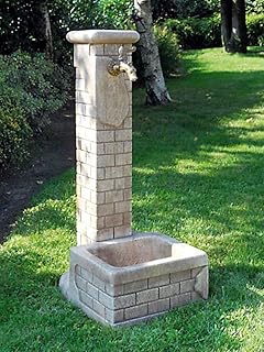 pompidu-living Standbrunnen Betty - Brunnen aus Marmor in echter Handarbeit - Der ideale Gartenbrunnen in Weißantik, 88 x 35 cm