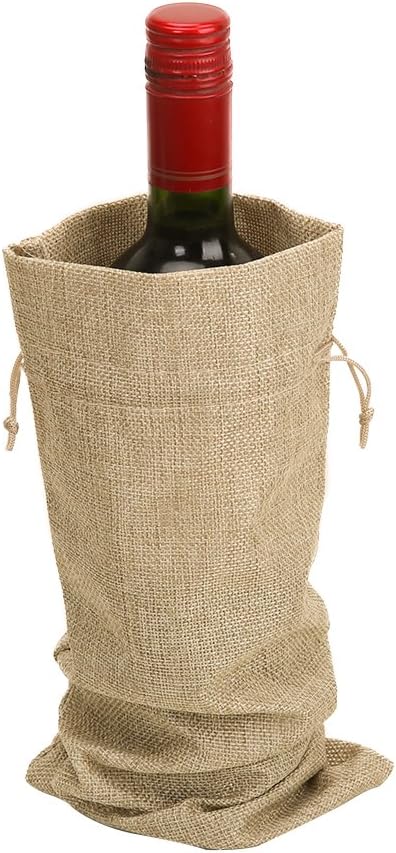 Shintop 10pcs Jute Wine Bags, 14 x 6 1/4 inches Hessian Wine Bottle Gift Bags with Drawstring (Brown), 10 count (Pack of 1) - Image 3