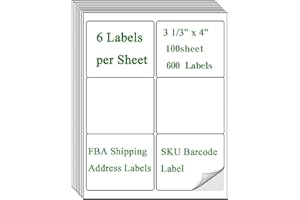(8164/5164) 6 Up Shipping Address Labels, 3.33" X 4" FBA SKU Barcode Label for Inkjet/Laser Printer (100 Sheets - 600 Labels)