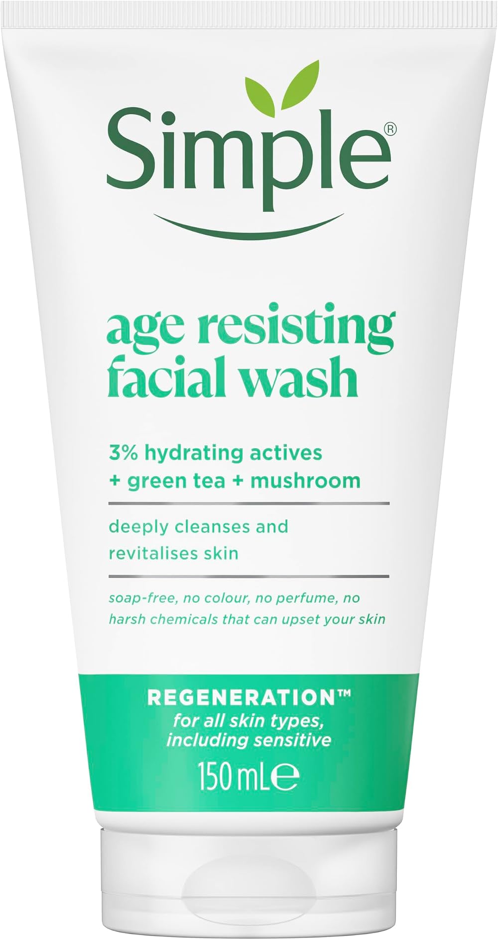Simple Regeneration Age Resisting Facial Wash Green Tea Prebiotic Cleanser 150ml