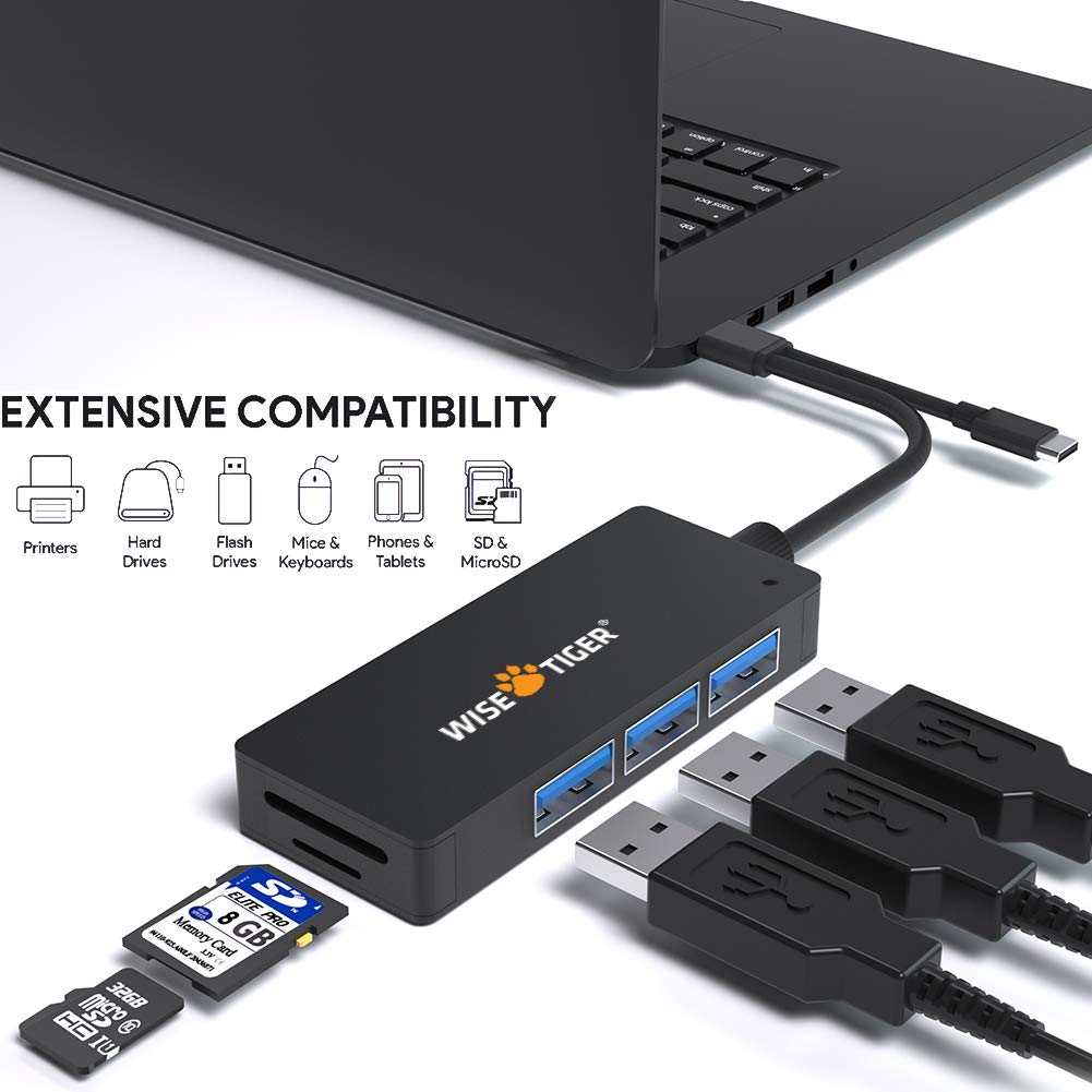 USB 3.0 Hub & USB C Hub with SD & TF Card Reader, 3-Ports USB Hub for iMac PC Laptop Mouse Keyboard Printer Android Tablet Phones with OTG Function