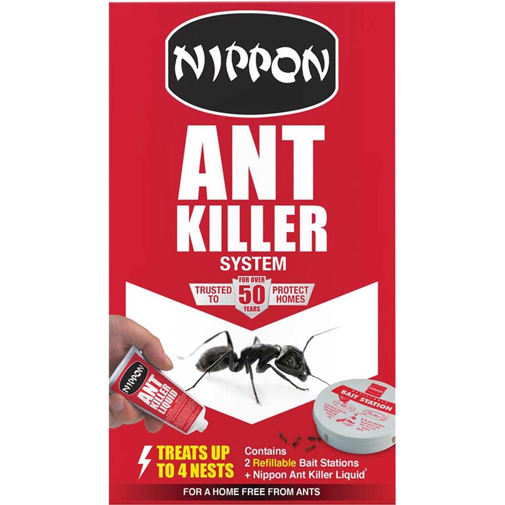 Nippon Ant Killer System With 2 Traps And 25G Ant Killer Liquid: Kills Ants And The Nests, Suitable For Indoor And Outdoor Use, Easy To Use, Refillable. Kills The Entire Colony