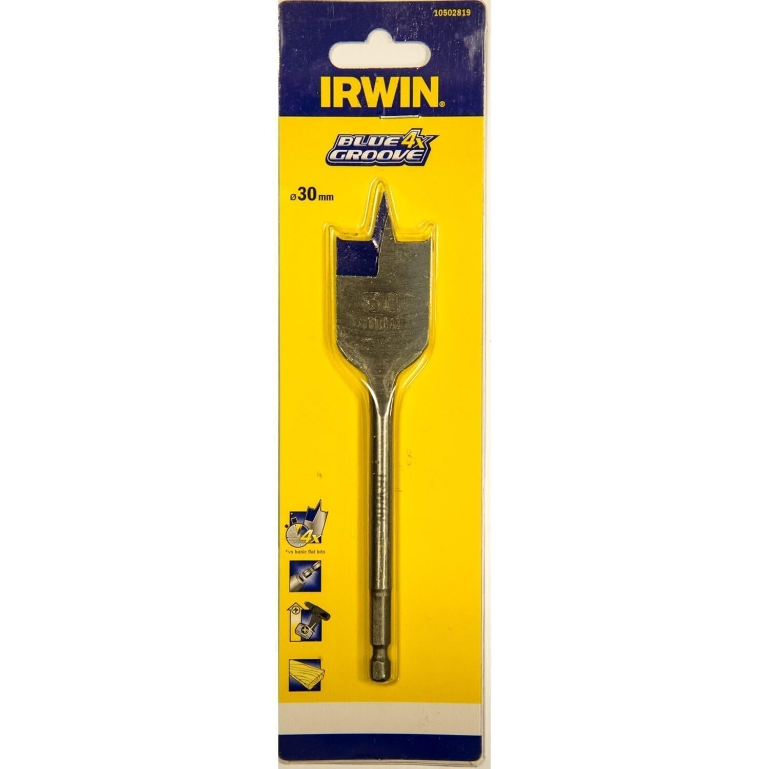 Irwin 10502819 4X Blue Groove Flat Bit, 30mm x 152mm