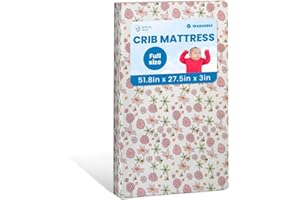Motherly Haven Breathable Crib Mattress, Washable High Rebound Foam for Baby Cribs, Fits Standard Toddler Beds, Full Size (51.8" L x 27.5" W x 3" H), Flower Design