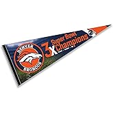 Denver Broncos 3 Time Bowl Champions Pennant Banner Flag