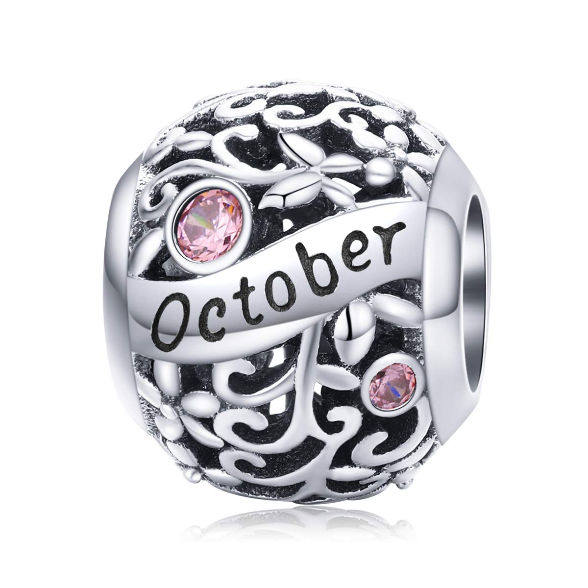 Genuine 925 Sterling Silver Happy Birthday 12 Colors Beads Birthstone Charm for Pandora Charms Bracelet Mothers Day Anniversary Charm (October)