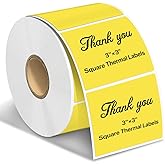 TuSamper Square Thermal Label Stickers, 3" x 3" (76.2mm x 76.2mm) Self-Adhesive Thermal Labels Square Direct Thermal Stickers Compatible with Thermal Label Printers, 500 Labels/Roll Yellow