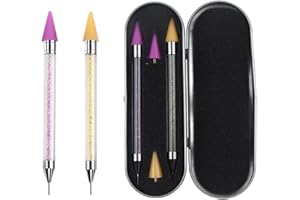 ZXUY Dual Ended Nail Rhinestones Picker Dotting Tools with 2 Extra Wax Head Nail Art Design Dotting Pen,DIY Nail Art Decoration Wax Tip Pencil for Gems Crystals Studs Beads (Purple+Yellow)
