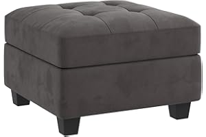 HONBAY Square Ottoman Module for Velvet Modular Sectional Sofa, Tufted Storage Ottoman, Grey