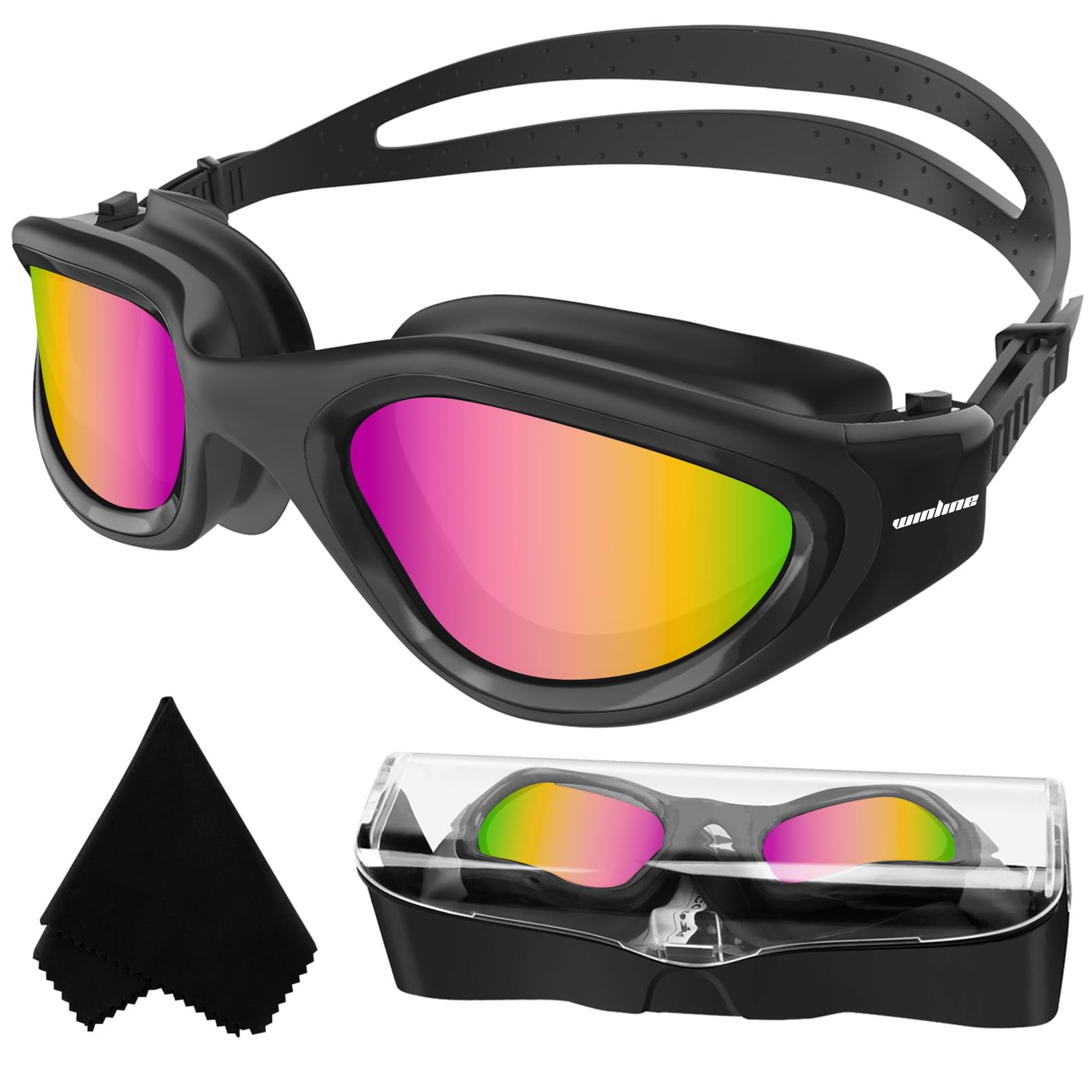 Winline Adult Swimming Goggles,Open Water Goggles Swimming Anti Fog UV Protection No Leakage Clear Vision Easy to Adjust for Adults Men Women Teenagers