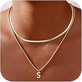 Ritach Initial Necklaces for Women - Real Gold Plated Layered Initial Necklace Dainty Gold Necklace for Women Herringbone Rope Chain Necklace for Women Girls Jewelry Gifts