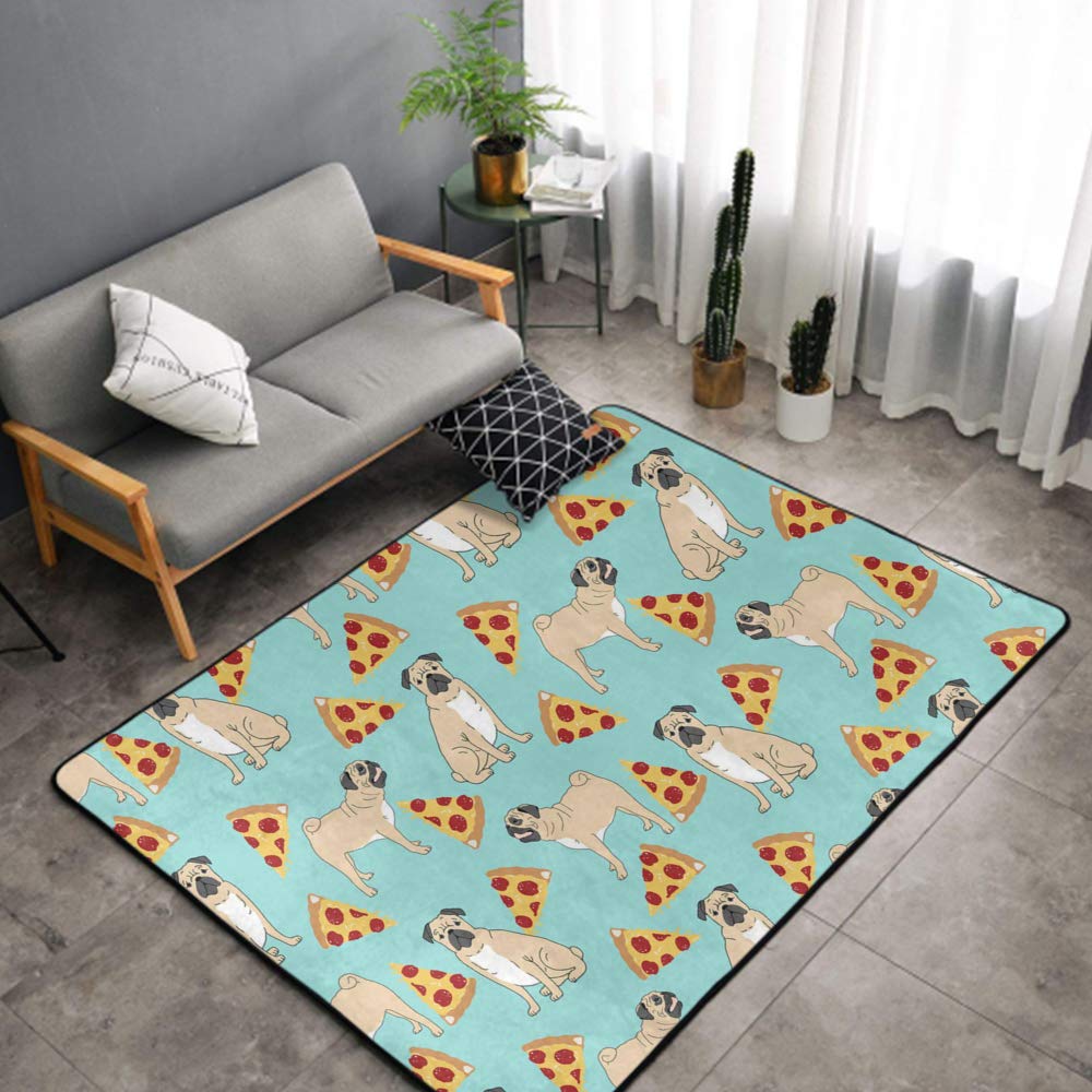 NiYoung Bedroom Livingroom Sitting-Room King Size Kitchen Rugs Home Decor - Funny Vector Dogs Pug Puppies Pattern Pizza Doormat Floor Mat Fast Dry Toilet Bath Rug Exercise Mat Throw Rugs Runner
