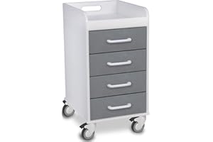 TrippNT 51088 Polyethylene Compact Locking Cart, 14" Width x 27" Height x 19" Depth, 4 Drawers, Silver Metallic