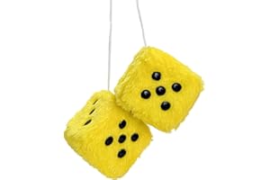 LSKASELUE Pair Fuzzy Plush Dice, 2.95 Inch Vintage Dice Car Rearview Mirror Hanging Ornament, Fluffy Square Pendants with Dot