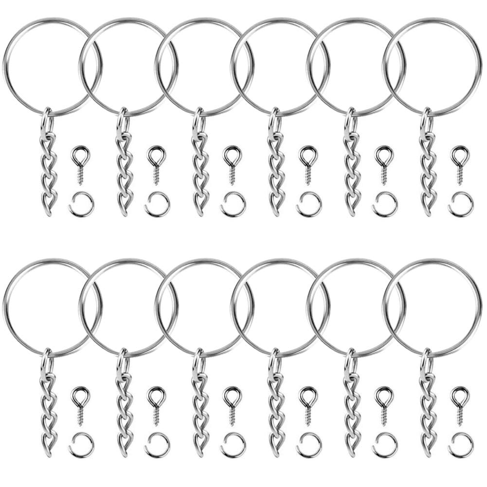 Tonver 100Pcs Keychain Rings with Chain and 100 Pcs Screw Eye Pins Bulk for Crafts